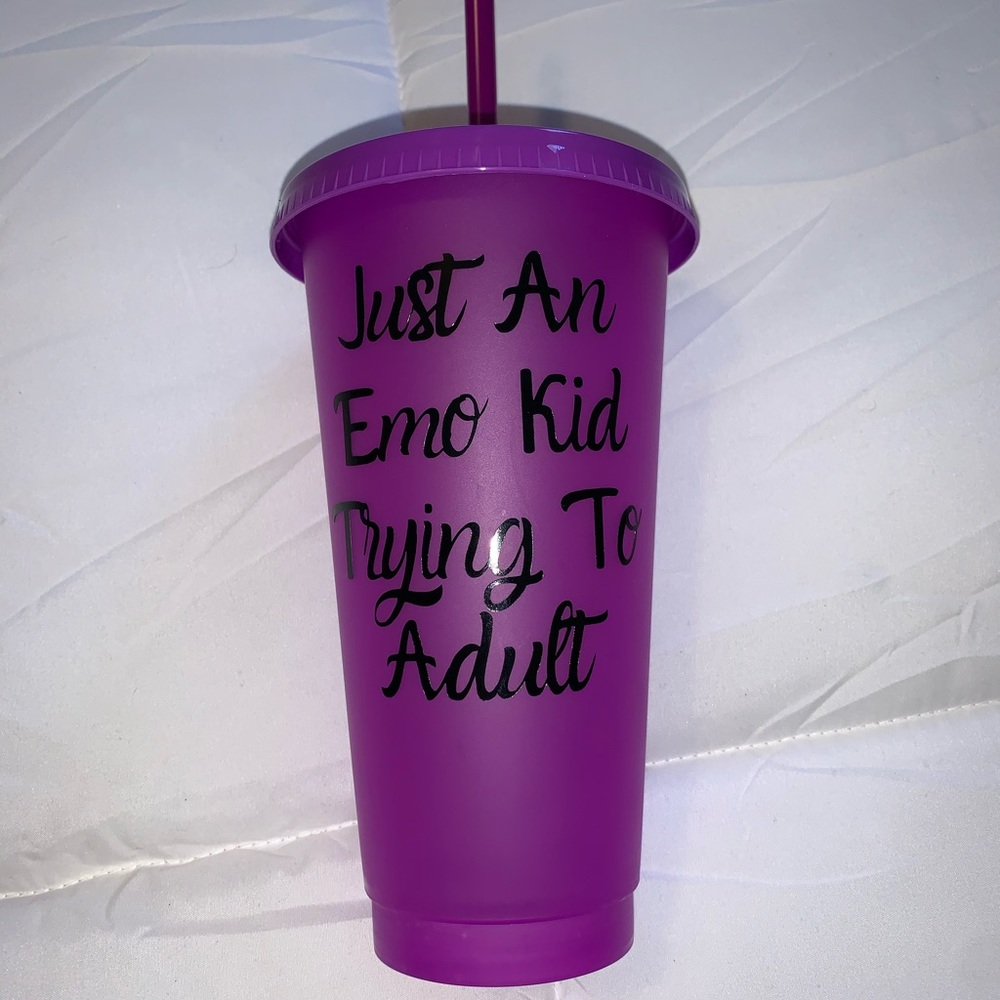 Emo Kid Reusable Tumbler With Lid and Straw Purple Elder Emo Adulting